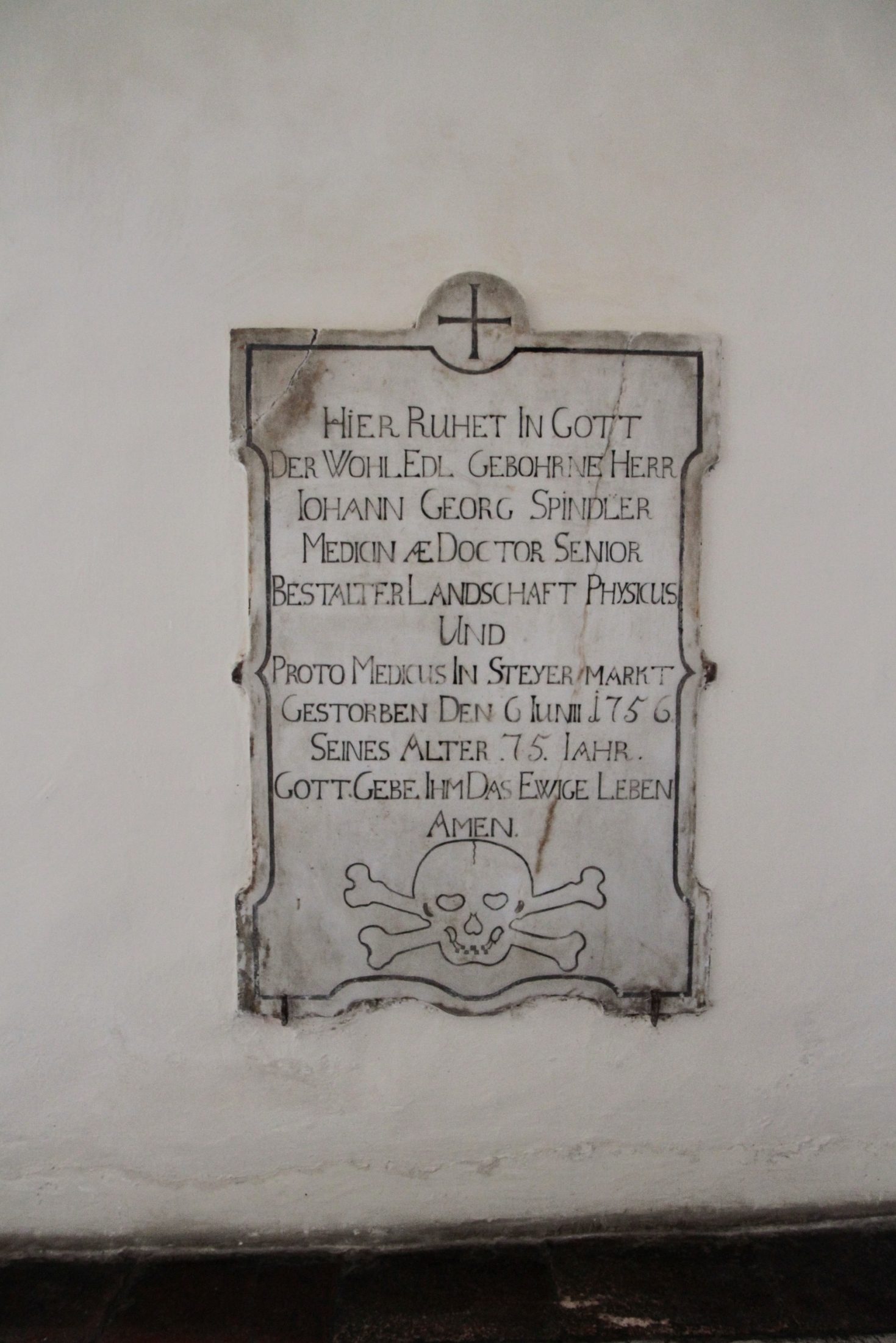Johann Georg Spindler's tombstone, Franziskanerkirche, Graz - 03.JPG